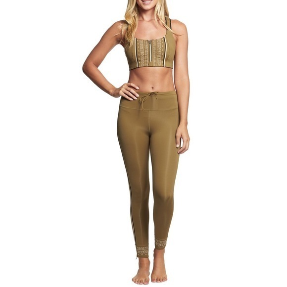 Free People Movement Spin Leggings Sports Bra Embroidered Green Set Womens Xs